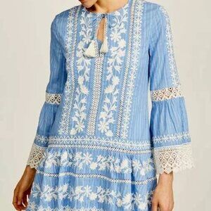 Tory Burch Blue Gabriella Lace Embroidered Dress
